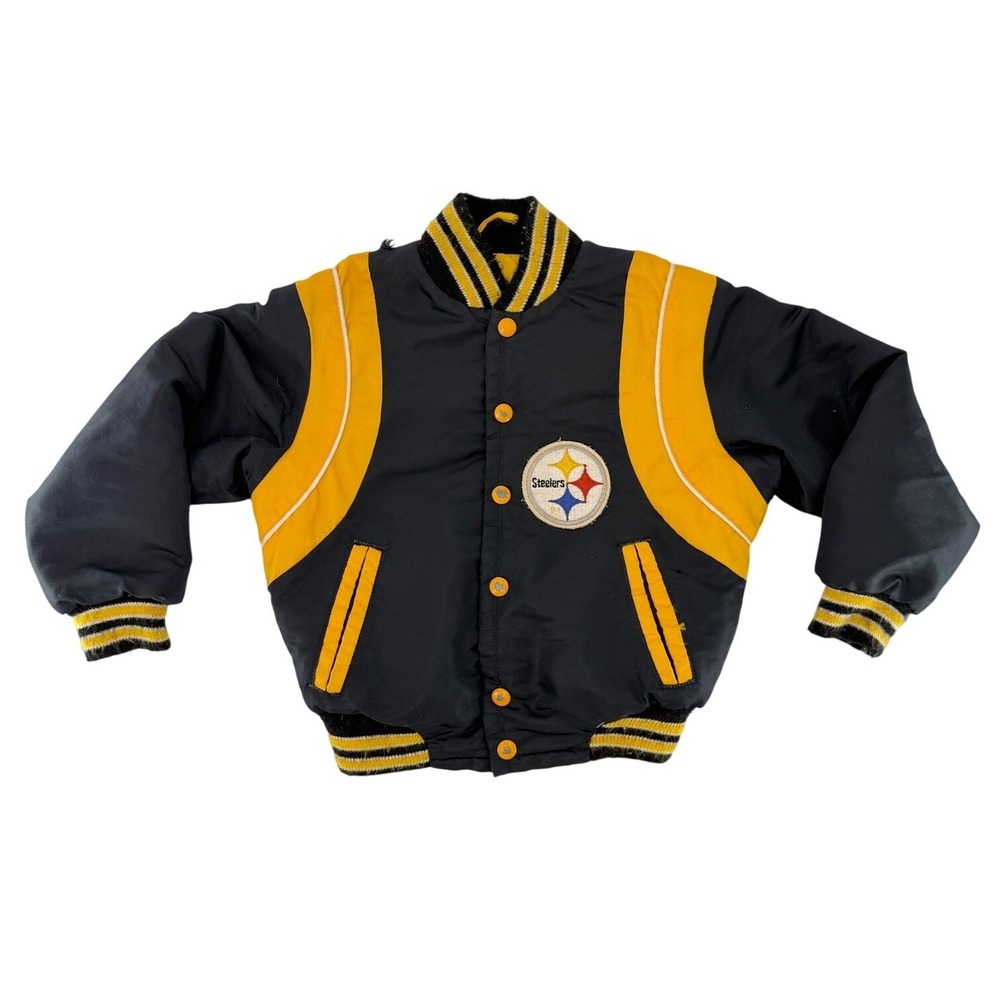 Vintage Stahl-Urban NFL Pittsburgh Steelers Bomber Jacket Kids Size 8 Black Gold